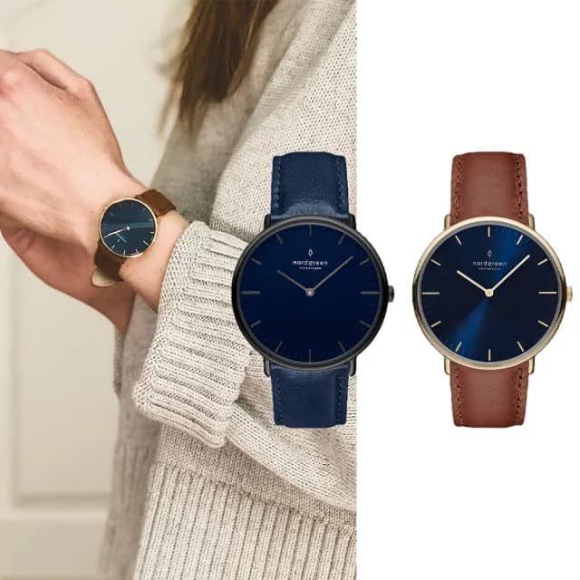 【Nordgreen 官方直營】Native 本真系列 真皮錶帶指針手錶 36/40MM(多色可選)