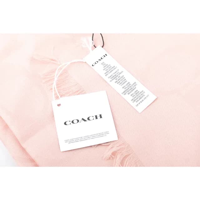 【COACH】滿版CC Logo 及素色羊毛混絲雙面可用圍巾(腮紅粉)