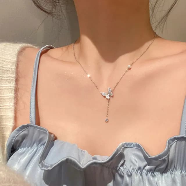 【MoonDy】項鍊 飾品 配件 純銀項鍊 鉑金項鍊 銀飾 銀項鍊 蝴蝶項鍊 閨蜜項鍊 鑽石項鍊 女朋友