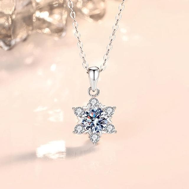 【MoonDy】女生項鍊 莫桑鑽石 氣質項鍊  S925純銀項鍊 雪花吊墜銀飾 情人節禮物 婚禮禮物 女生