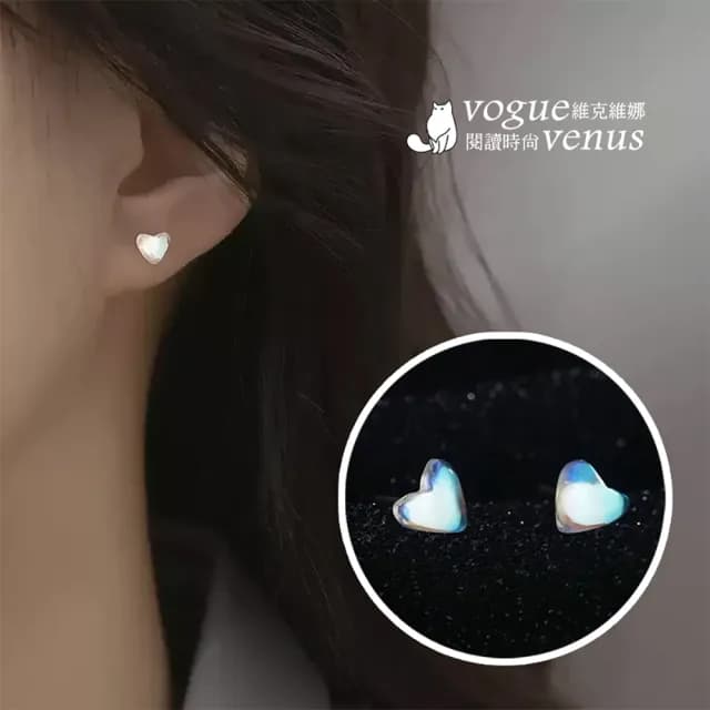 【維克維娜】炫彩琉璃愛心925純銀耳環
