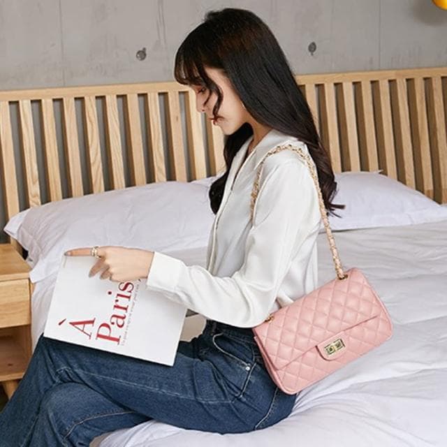 【LEEHER】母親節禮物 女包/包包/斜背包/小香風包包/菱格包/鏈條包包/女士單肩包/小香風斜包包/小包包/黑色