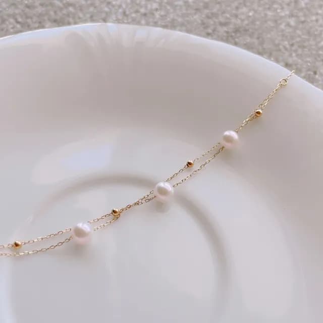 【City Diamond 引雅】『星河』18K日本AKOYA珍珠黃K金雙層手鍊(東京Yuki系列)