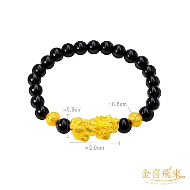 【金喜飛來】黃金手鍊貔貅雙金錢珠6mm瑪瑙(0.32錢±0.03)