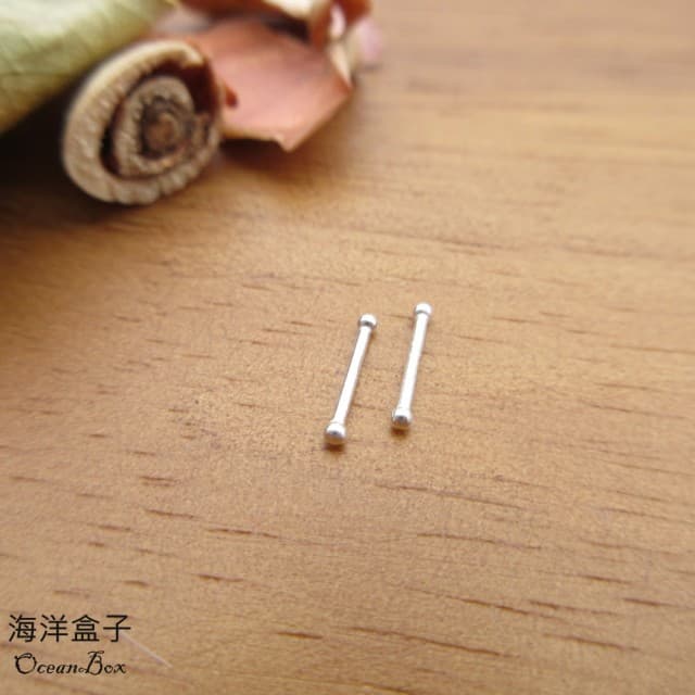 【海洋盒子】6mm。耳針長立體亮面雙頭小圓球999純銀耳環(耳骨.多耳洞免後扣.防止密合)