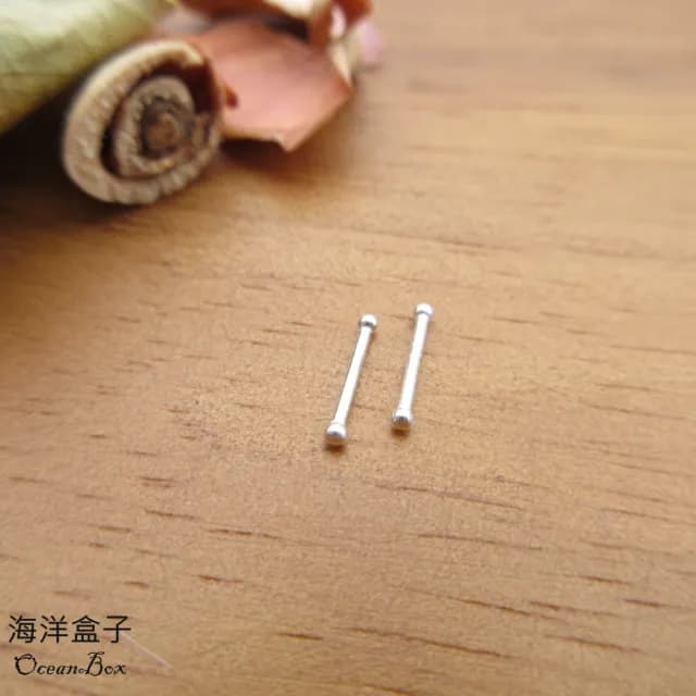 【海洋盒子】6mm。耳針長立體亮面雙頭小圓球999純銀耳環(耳骨.多耳洞免後扣.防止密合)