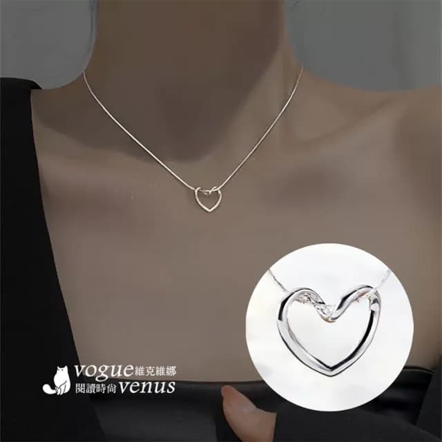 【維克維娜】甜美愛心線條蛇骨練925純銀項鍊