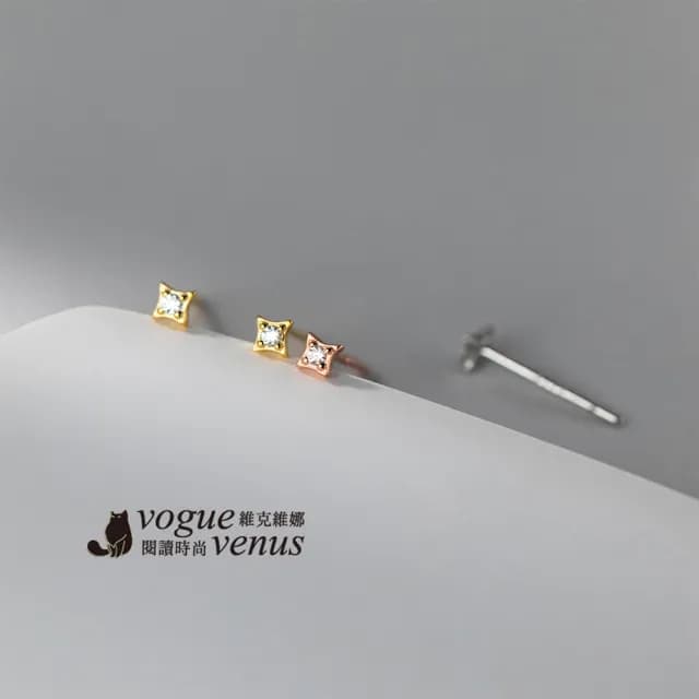 【維克維娜】水鑽四角星925純銀耳環