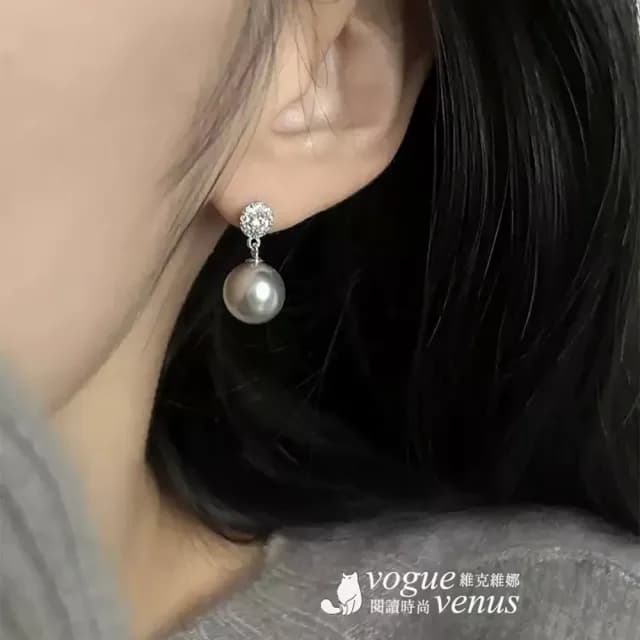 【維克維娜】輕奢水鑽珍珠垂墜925純銀耳環