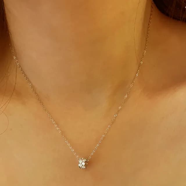 【CReAM】Aura純銀鍍14K金色銀色幸運轉運鑲崁亮鑽金色女項鍊(生日 禮物 送禮 禮盒)