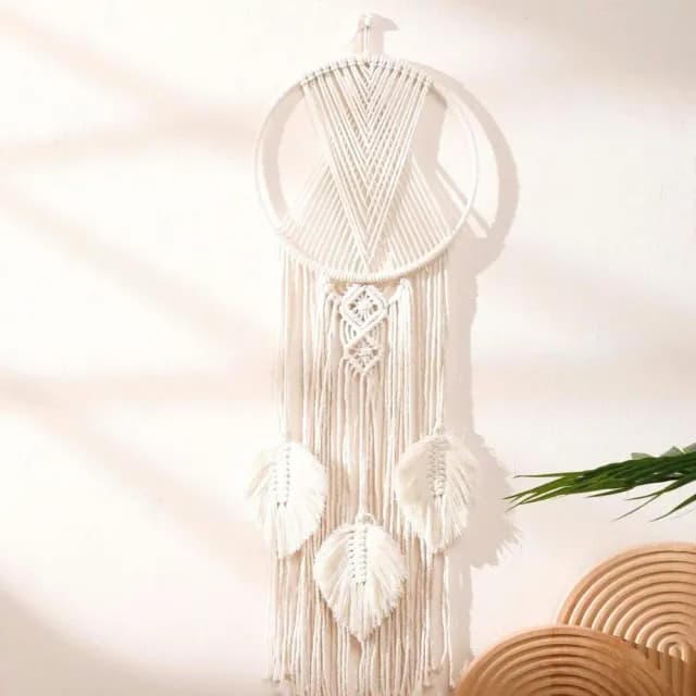 【WOONUE HOME】macrame手工壁幔壁掛毯裝飾慢編織壁掛掛飾壁毯樹葉子綠白(喬遷禮物朋友禮物搬家禮物)