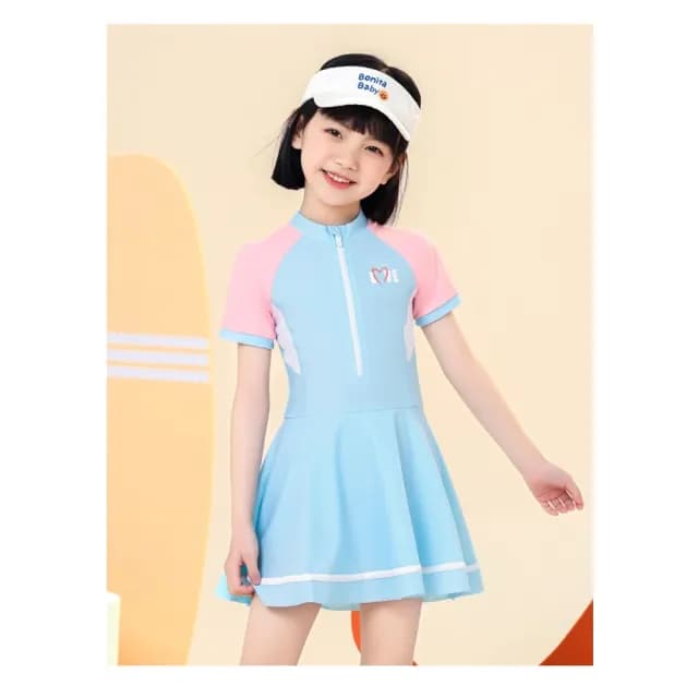 【橘魔法】愛心LOVE前拉鍊連身泳衣(內有安全褲 女童 泳裝 青少女 學生 快乾 速乾 童裝)