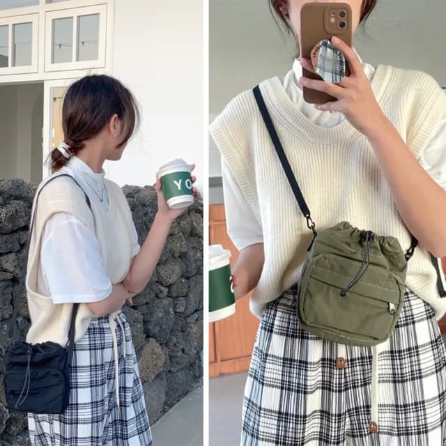 【MoonDy】情人節禮物 包包 女生包包 手機包 側背包 隨身小包 尼龍斜背包 男用包包 輕便小包 奶茶系 日系