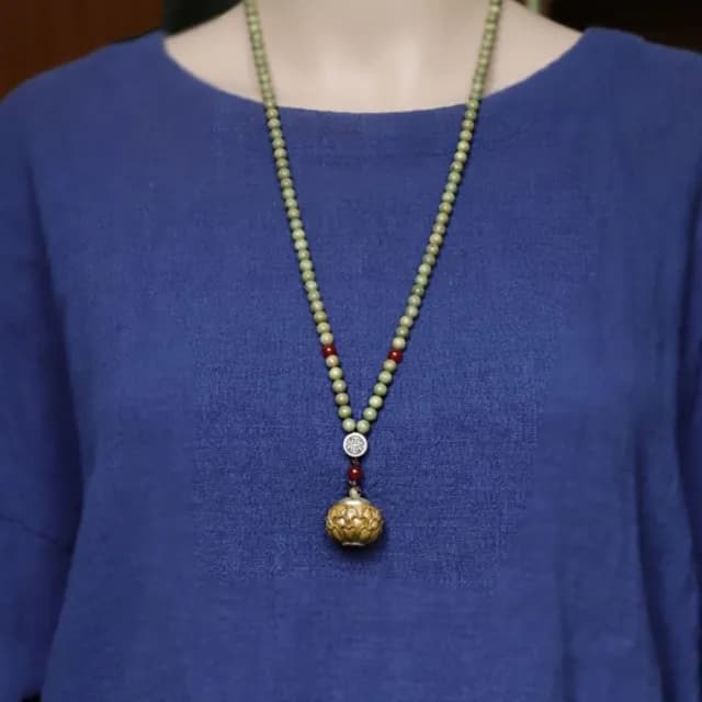【Penny珮妮】綠檀可開香囊木質項鍊佛珠毛衣鍊(母親節 交換禮物  生日禮 情人節 尾牙 新年 結婚)