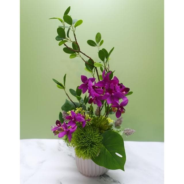 【HUGO DECO 榆果傢飾】雅緻桃紅蝴蝶蘭榕枝香氛花禮(擬真植物/人造盆栽/綠化/佈置/禮物)
