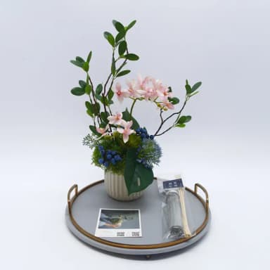 【HUGO DECO 榆果傢飾】雅緻粉蝴蝶蘭榕枝香氛花禮(擬真植物/人造盆栽/綠化/佈置/禮物)