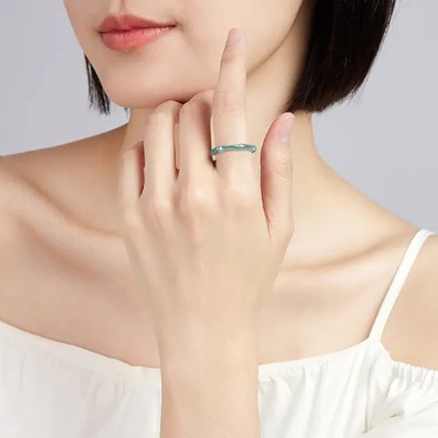 【Penny珮妮】A貨翡翠藍水竹節高升 指環戒指 4尺寸可選(母親節 交換禮物  生日禮 情人節 尾牙 新年 結婚)