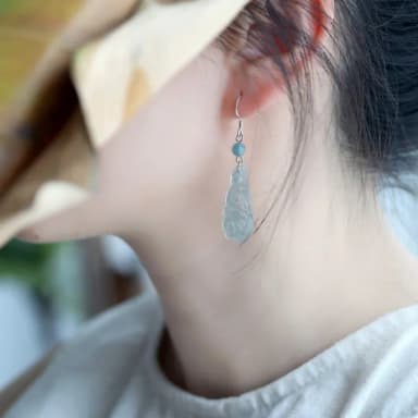 【LEESA】翡翠耳環\如意耳環\耳環\耳勾\垂墜耳環\純銀耳還\玉耳環\藍水\冰種玉石\古風耳環\耳墜\耳飾