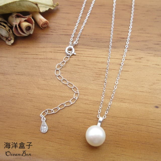 【海洋盒子】簡約優雅天然淡水珍珠999足銀純銀項鍊(女用短鍊)