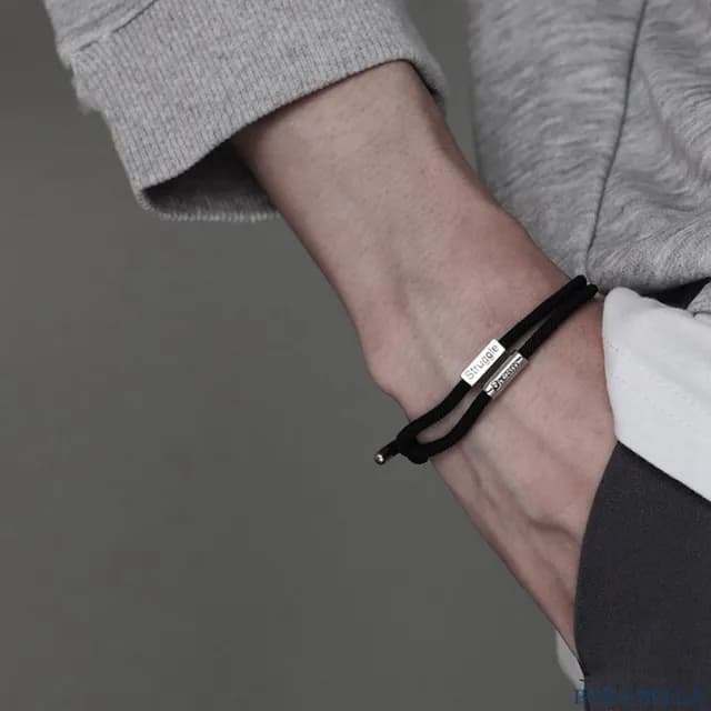 【Porabella】S925純銀勵志手鍊 潮男雙層手繩 中性黑色個性編織手繩 送男友 情人節禮物 Bracelets