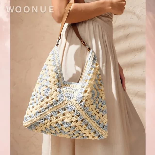 【WOONUE】歐美專櫃夏天時尚高質感麻繩編織包手提包側背包(閨蜜女友老婆生日情人節禮物)