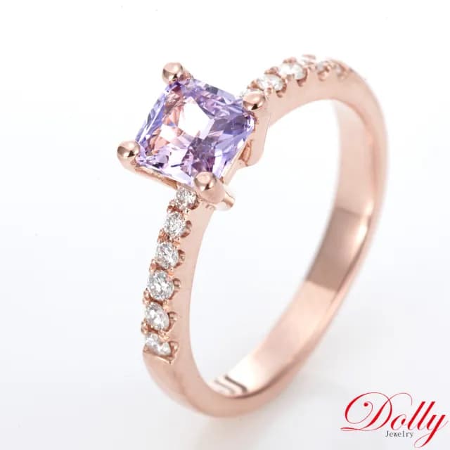 【DOLLY】1克拉 無燒斯里蘭卡艷彩薰衣草紫藍寶石18K玫瑰金鑽石戒指-005(母親節 長輩送禮 交換禮物首選)