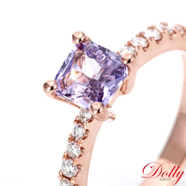 【DOLLY】1克拉 無燒斯里蘭卡艷彩薰衣草紫藍寶石18K玫瑰金鑽石戒指-005(母親節 長輩送禮 交換禮物首選)