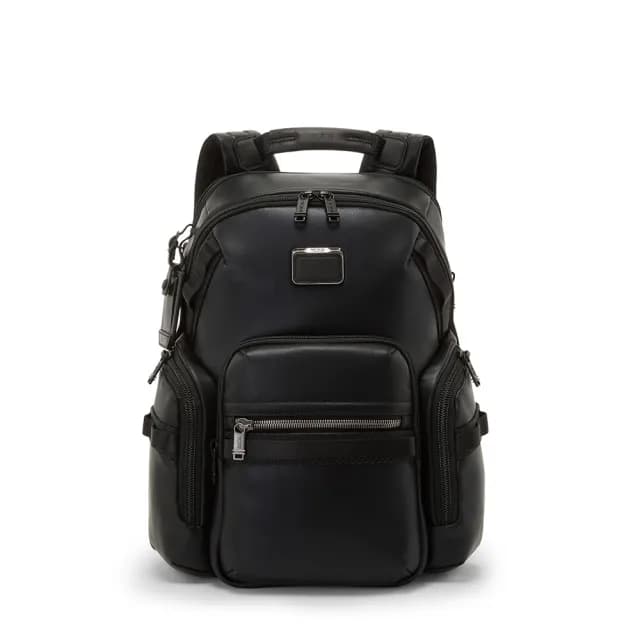 【TUMI】Alpha Bravo Navigation 皮革質感後背包 - 黑色(TUMI 官方旗艦店)