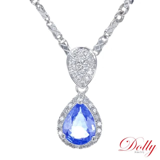 【DOLLY】1克拉 天然藍寶石18K金鑽石項鍊-002(母親節 長輩送禮 交換禮物首選)