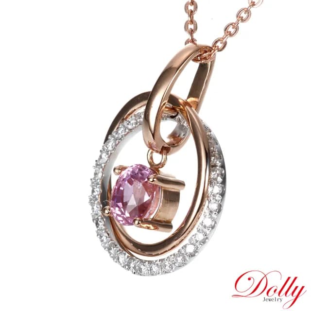 【DOLLY】1克拉 無燒斯里蘭卡艷彩蓮花藍寶石18K金鑽石項鍊(母親節 長輩送禮 交換禮物首選)
