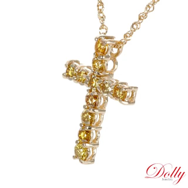 【DOLLY】0.50克拉 黃彩鑽18K金十字架鑽石項鍊-008(母親節 長輩送禮 交換禮物首選)