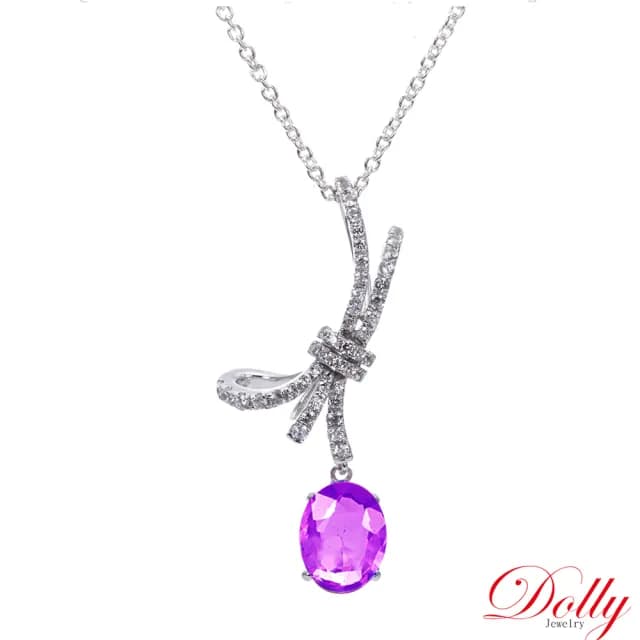 【DOLLY】1克拉 無燒斯里蘭卡艷彩紫羅蘭藍寶石18K金鑽石項鍊-003(母親節 長輩送禮 交換禮物首選)