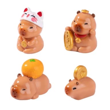 【錢吧】卡皮巴拉迷你招財擺件4入(桌面擺飾 汽車擺件 公仔裝飾 開運 辦公 禮物 紓壓 書架 客廳 櫃台)