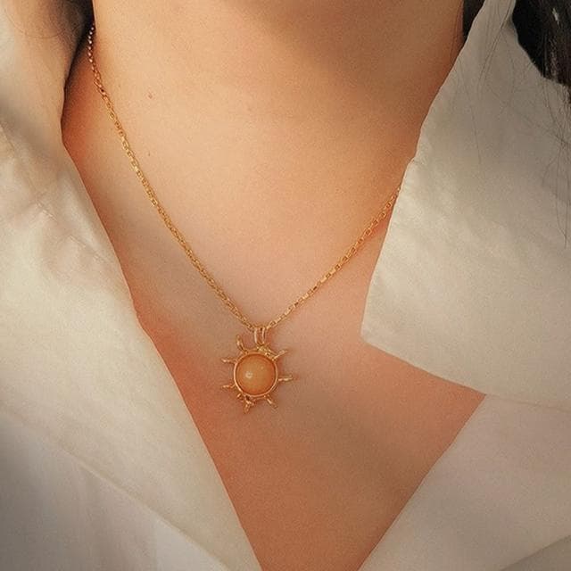 【LEEHER】太陽花吊飾/18K金項鍊/天然石/吊墜/吊飾/頸鍊/項鍊/飾品/簡約復古/小眾設計/歐美項鍊/禮物