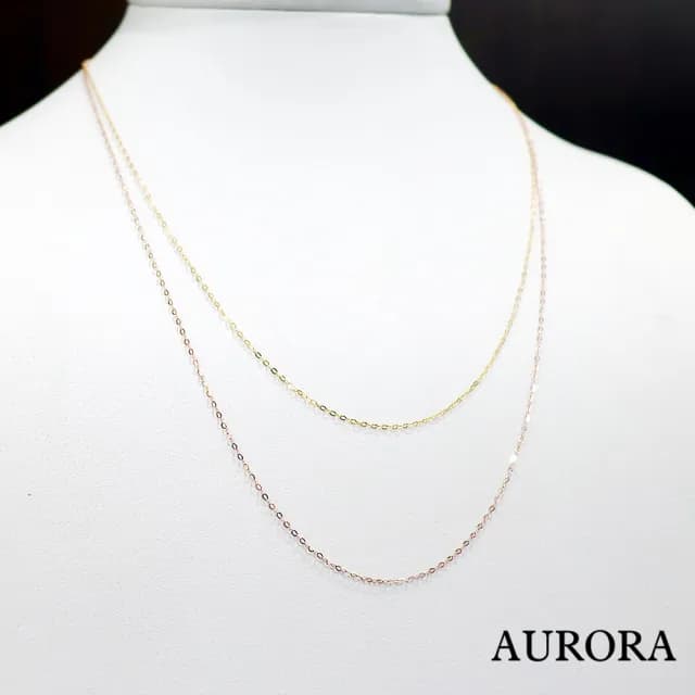 【AURORA 歐羅拉】百搭萬用爆閃歐字造型設計 18K金鍊 黃金 項鍊 女鍊(0.5g)