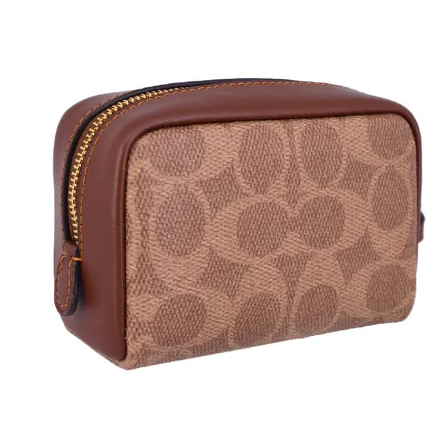 【COACH】經典 金字馬車LOGO 防刮皮革 手拿包 零錢包(老花咖)