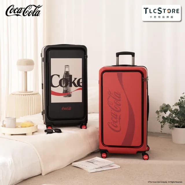 【TLCSTORE】可口可樂28吋上掀式雙開輕框箱 前開式行李箱(2年保固 海關鎖)
