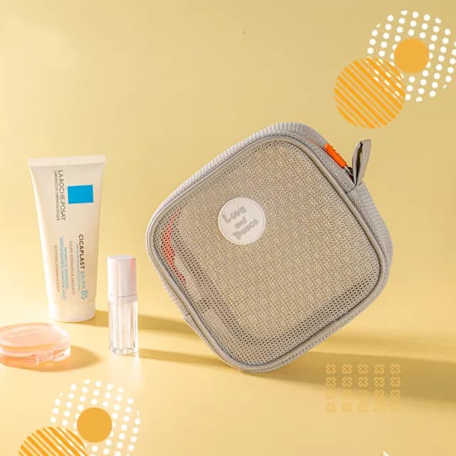 【MoodRiver】化妝包 收納包 小方包 透氣 網紗 收納袋 洗漱包 方形 旅行收納 口紅包 零錢包