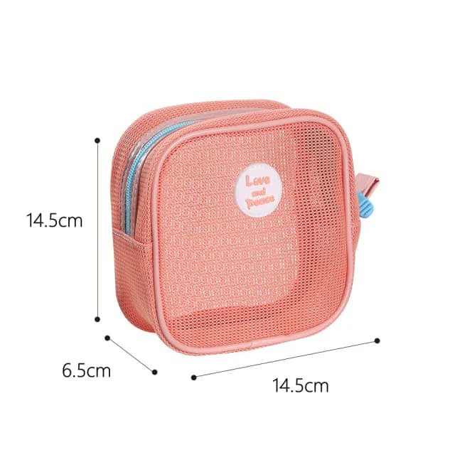 【MoodRiver】化妝包 收納包 小方包 透氣 網紗 收納袋 洗漱包 方形 旅行收納 口紅包 零錢包