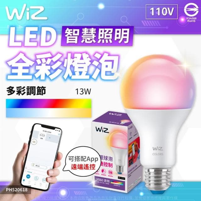 【Philips 飛利浦】3入組 WiZ LED 13W E27 110V APP 遠端手機控制 可調色調光 全彩燈泡 智能 球泡燈(PW019)