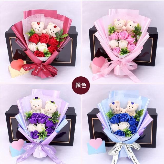 【VENCEDOR】小熊造型7朵香皂花束(熊熊 玫瑰花束 情人節花束 畢業禮物 生日花束-2入)
