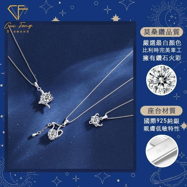 【CF鑽飾】莫桑鑽 星座系列 母親節專屬 1克拉純銀項鍊(鑽墜 項鏈 生日禮物 告白)