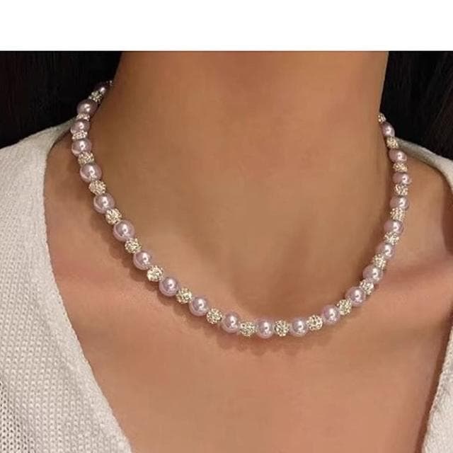 【Penny珮妮】玫瑰紫雪球間隔珍珠項鍊毛衣鍊(母親節 送女友 交換禮物 生日禮 情人節 尾牙 新年 結婚)