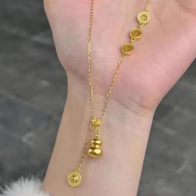 【Penny珮妮】越南沙金葫蘆福祿疊戴項鍊毛衣鏈(母親節 送女友 交換禮物  生日禮 情人節 尾牙 新年 結婚)