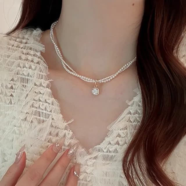 【Penny珮妮】雙層方糖疊戴珍珠項鍊毛衣鍊(母親節 送女友 交換禮物 生日禮 情人節 尾牙 新年 結婚)