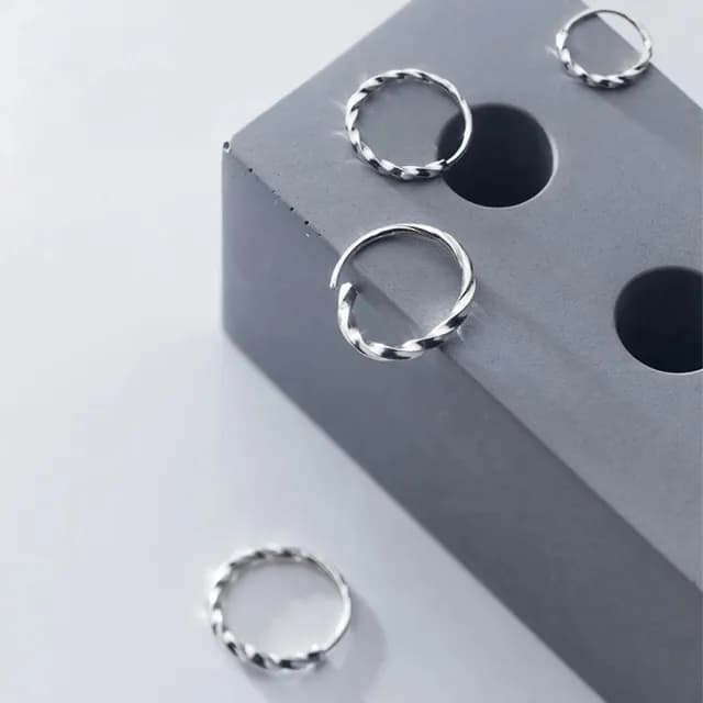 【維克維娜】麻花纏繞圈925純銀耳環 3對組