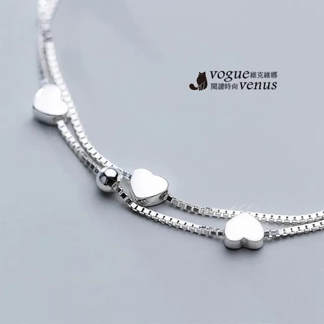 【維克維娜】愛心圓珠雙層手鍊925純銀手鍊