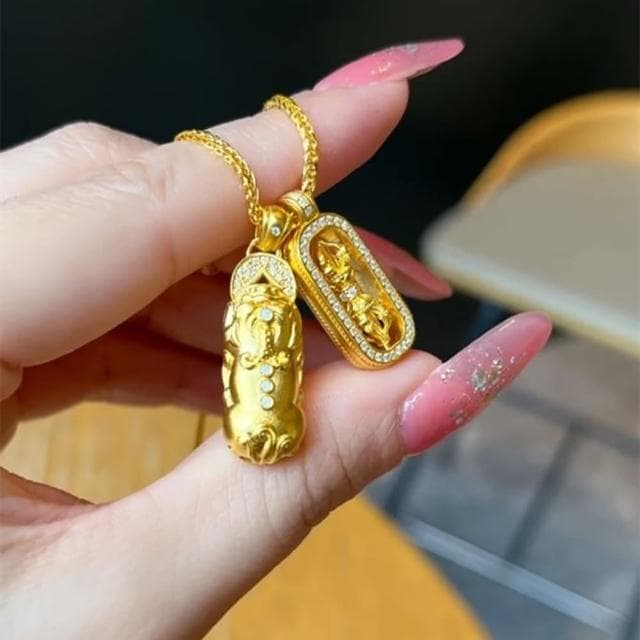 【Penny珮妮】沙金古法銅鍍黃金蚍貅旋轉降魔金剛杵鑲嵌疊戴項鍊吊墜(生日禮/母親節/交換禮物/送女友)