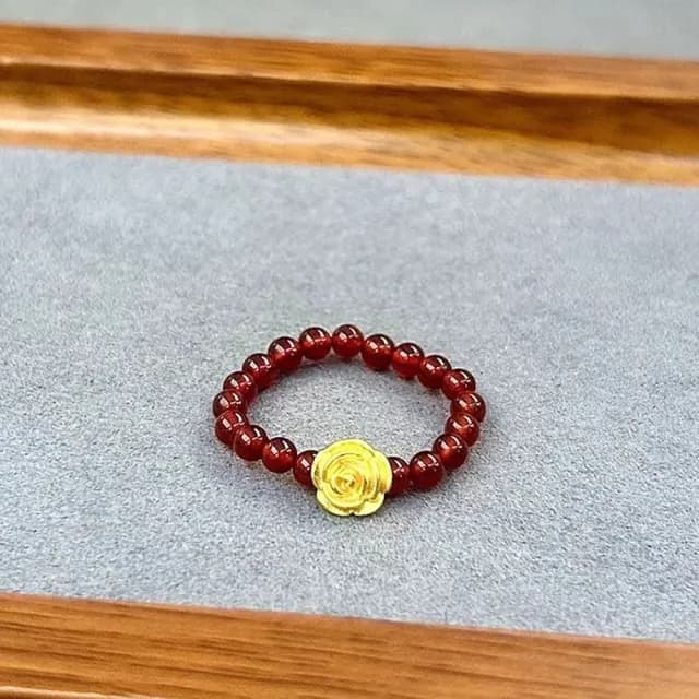 【Penny珮妮】黃金999石榴石彈力繩指環戒指3款可選(母親節 女友 交換禮物  生日禮 情人節 尾牙 新年 結婚)