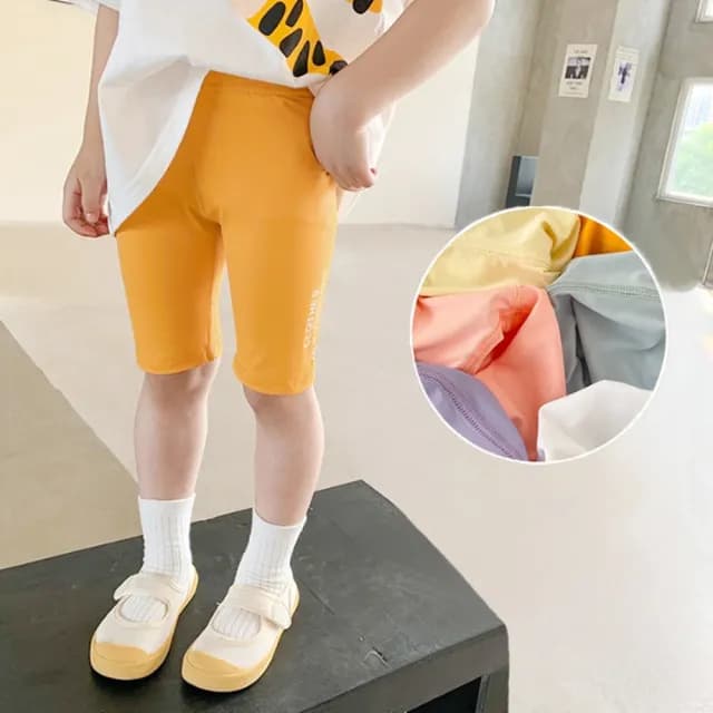 【橘魔法】冰絲涼感純色彈性鯊魚五分褲(內搭褲 中褲 貼身褲 合身褲 馬褲 褲子 女童 兒童 童裝)